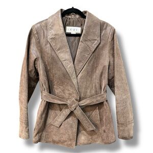 Vintage Comint Brown 100% Genuine Suede Women's Blazer with Sewed-in Belt Size M